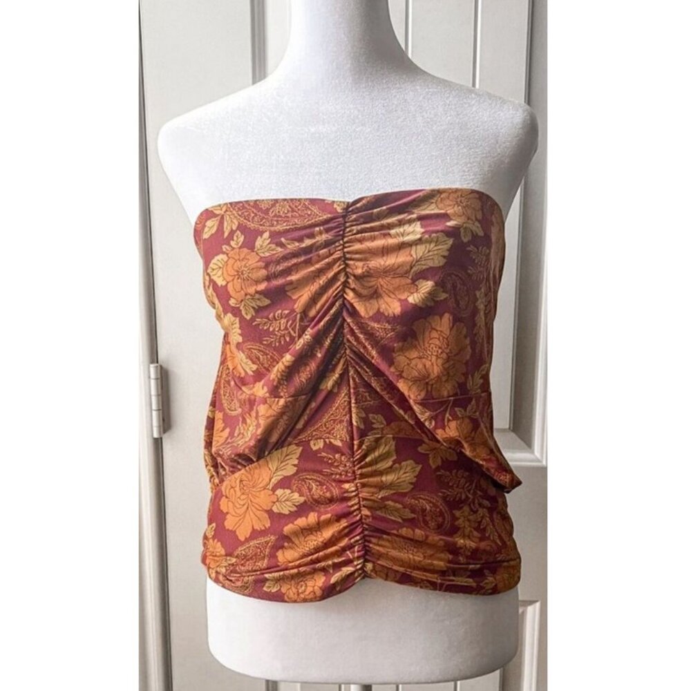 NWOT Free People Women's Orange Floral Pullover Tube Top Size Small